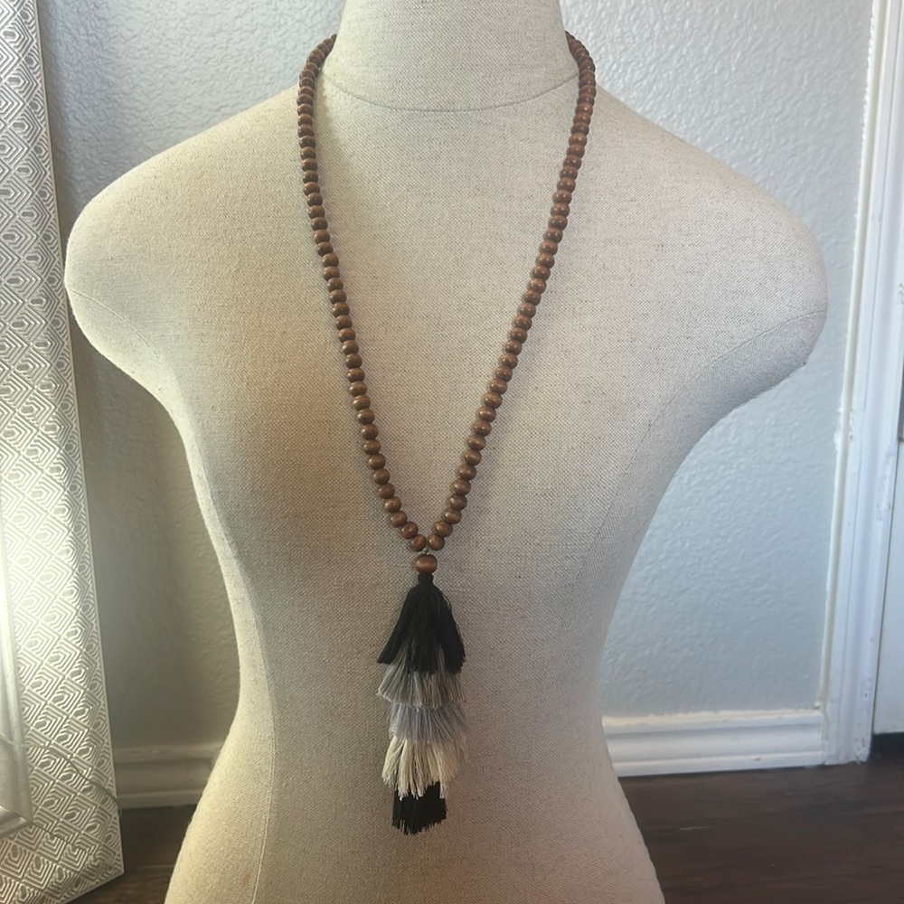 Brown Beaded Tassel Necklace